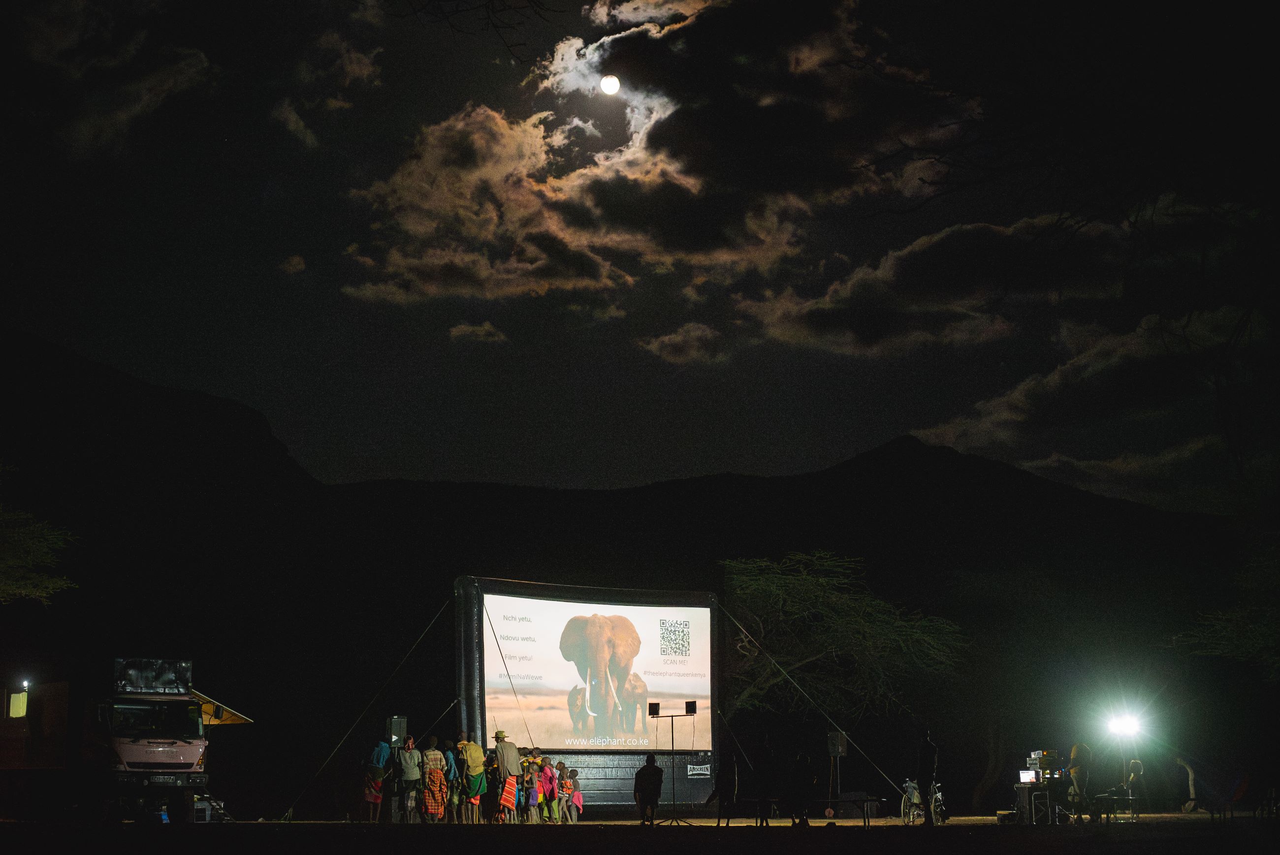 Ready for screening under the full moon - Kasipo, Samburu